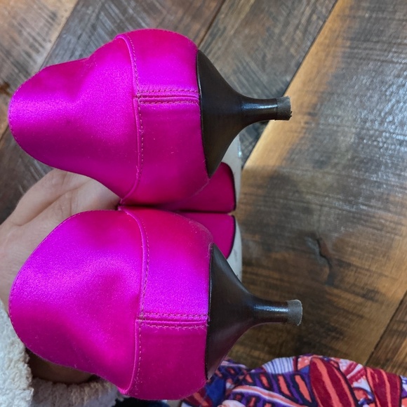 Kiki Price Babouche Heels Fire Pink Satin Pointed Toe Pumps  Made in Italy - Picture 10 of 11
